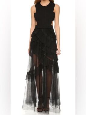 BCBGMaxAzria Black Oly Tiered Ruffle Tulle Evening Gown